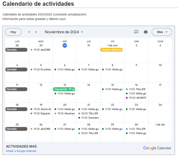 Calendario de actividades